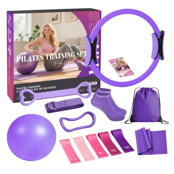 Pilates Kit 13Pcs Home Essentials Workout 13" Ring 10" Ball Resistance Bands - Picture 1 of 2